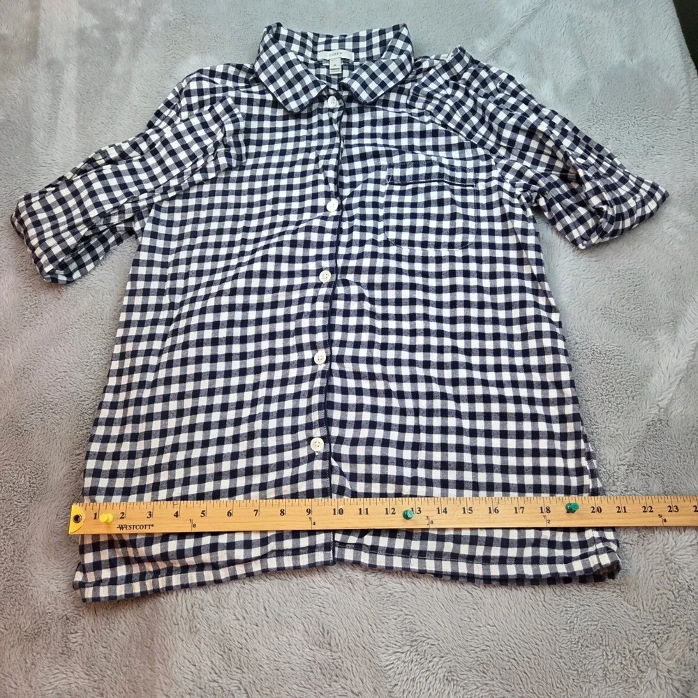 J. Crew Gingham Button Down Pajama Top Womens Medium Navy Blue White‎ Cotton